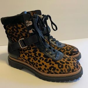 Franco Sarto leopard Alexia moto boots